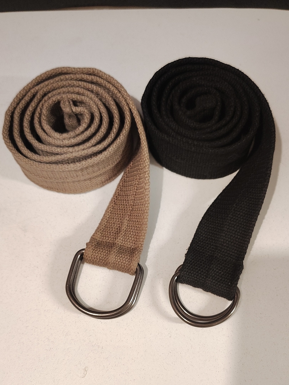 2 For $10 Canvas Men's D-ring Belt Set - Black & Tan 46"